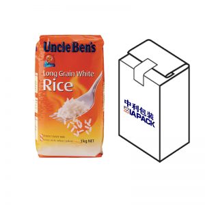 Zak met vlakke bodem en etikettering aan de bovenkant voor graan